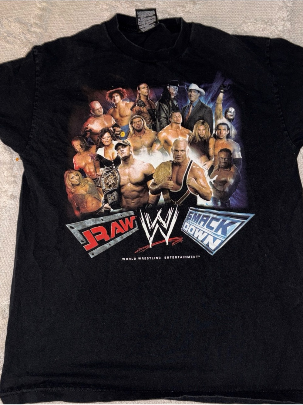Authentic WWE Black Raw vs SmackDown Collage Graphic Tee